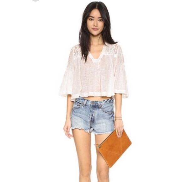 Free People Uptown Rock High Waist Denim Shorts Raw Hem Size 29 EUC - Picture 2 of 13